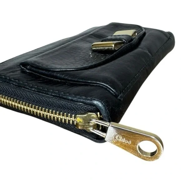 Chloe Lily Black Leather Wallet with Gold Bow